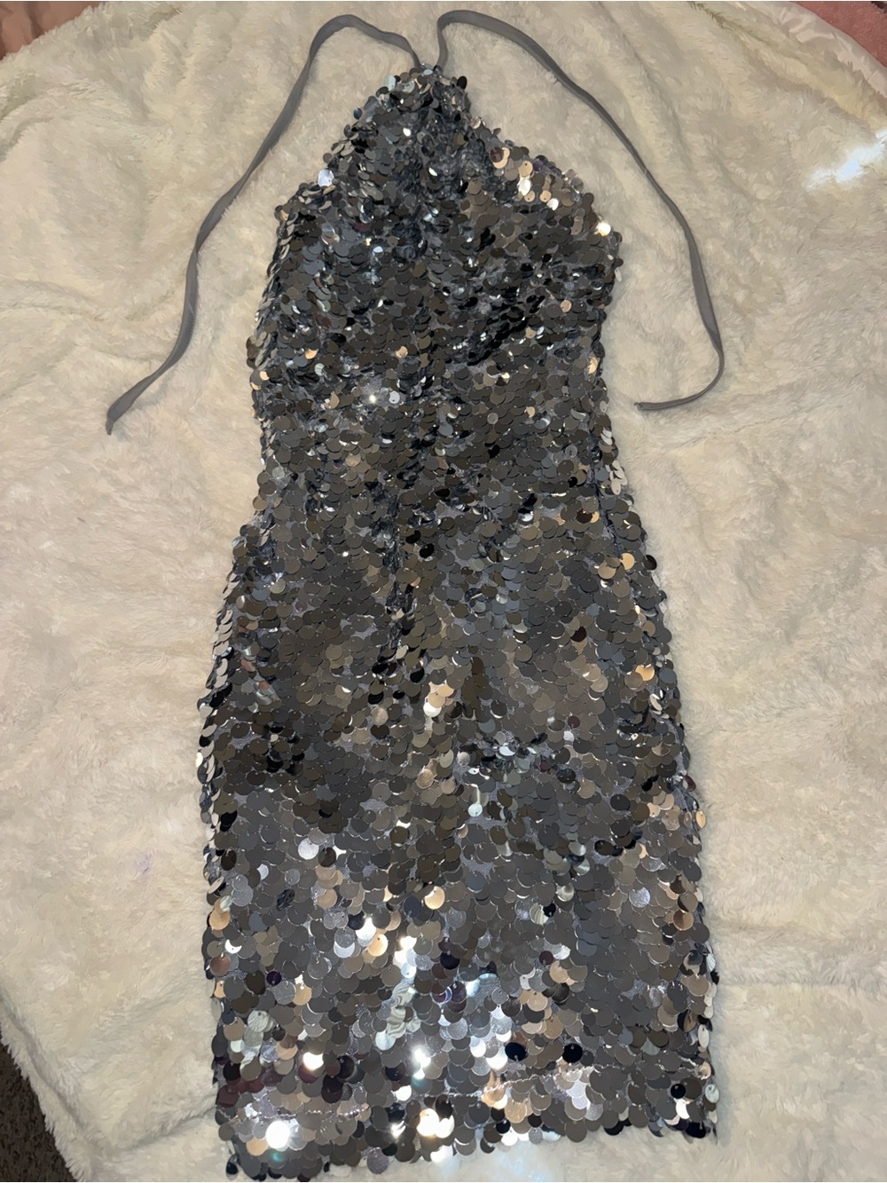 Silver Sequin Halter Mini Dress